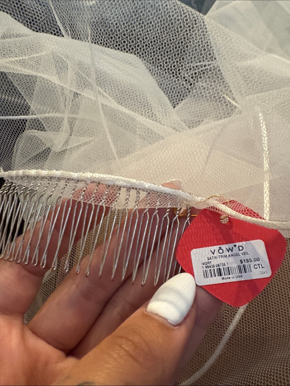 Vow'd Satin-Trim Angel Veil Hair Comb - White
